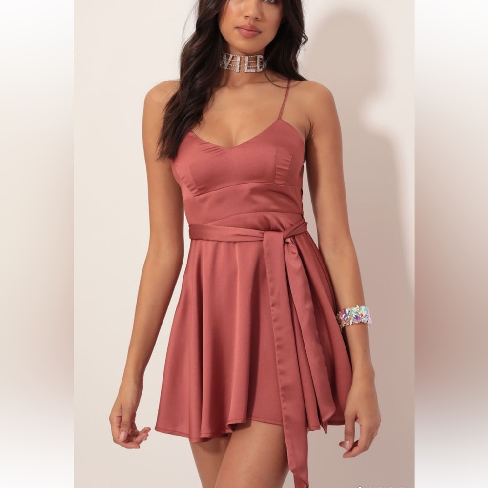 Lucy in the Sky Satin A Line Tie Rust Dress